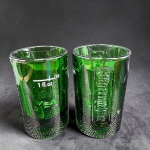Jagermeister‎ Green Shot Glasses Set of 2 Embossed Logo 1 fl oz Measurement Line